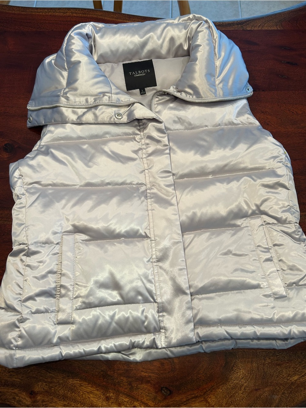 Talbots Silver Metallic Puffer Vest